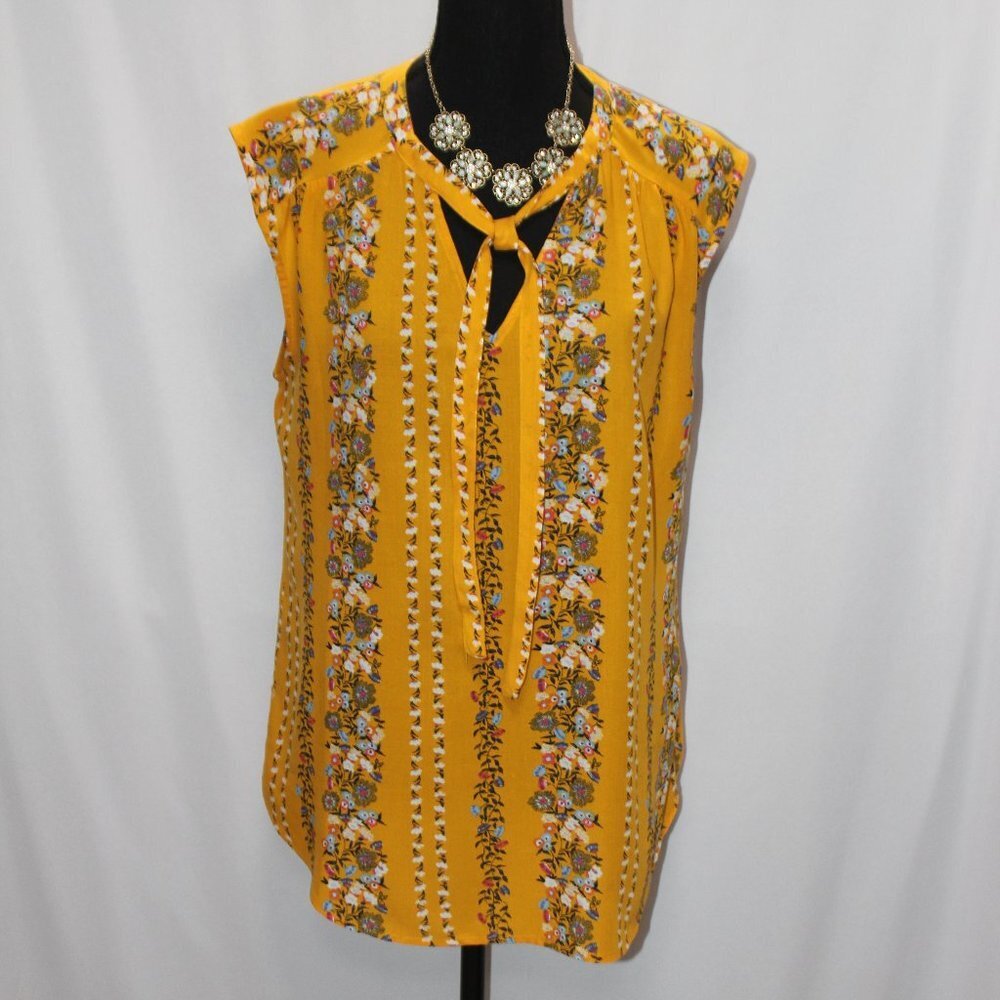 Old Navy Golden Yellow Floral Vertical Stripe Sleeveless Top